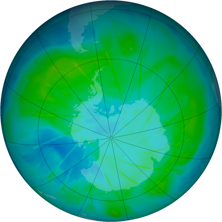 Antarctic ozone map for 25 January 2010